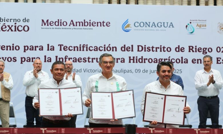 En un hecho histórico y trascendental para la modernización del campo tamaulipeco, se firmó el Convenio para la Tecnificación del Distrito de Riego 025 Bajo Río Bravo.