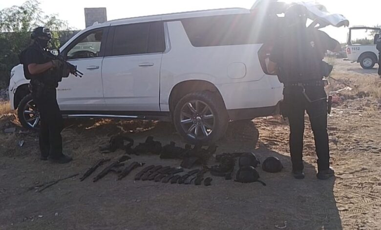 La Guardia Estatal aseguró un vehículo y armamento en Nuevo Laredo.