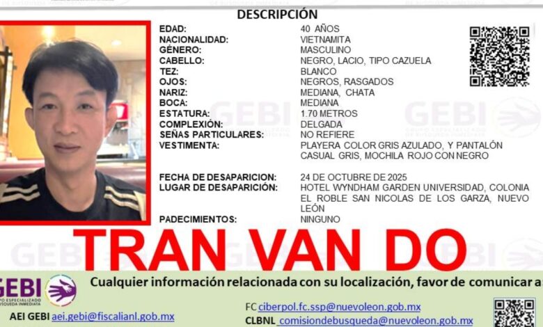 Tran Van Do, ciudadano vietnamita es buscado en Tamaulipas, tras desaparecer el 24 de octubre en Nuevo León.