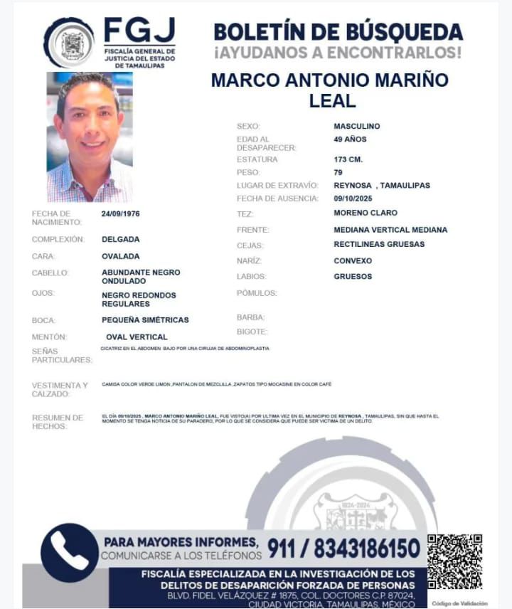 La Fiscalía del Estado continúa la búsqueda del empresario Marco Antonio Mariño Leal.