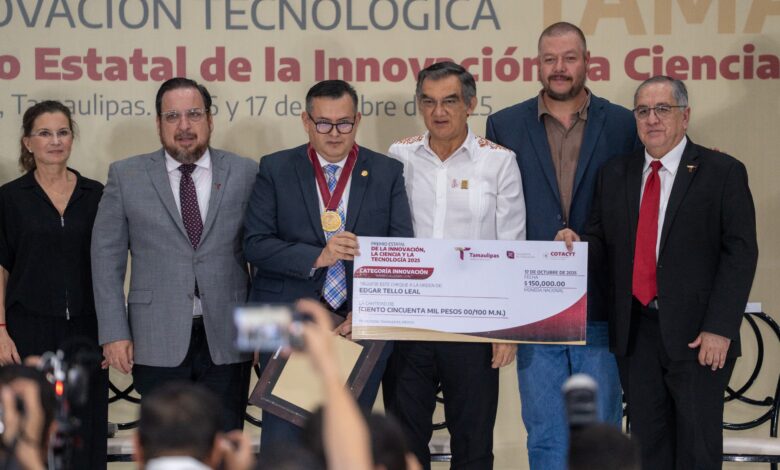 Edgar Tello Leal, investigador de la UAT, recibió el Premio Estatal de la Innovación, la Ciencia y la Tecnología 2025.