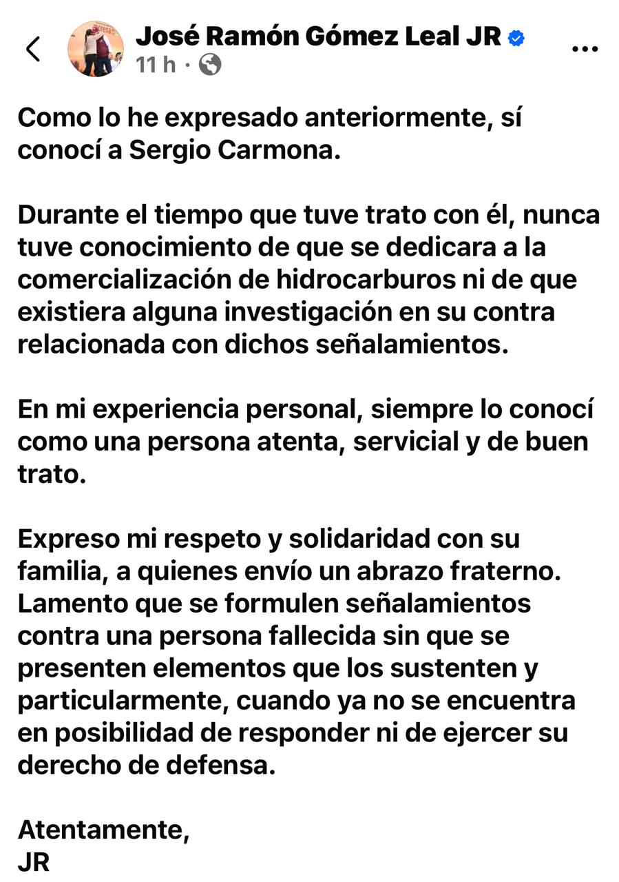 José Ramón Gómez Leal reconoció haber conocido a Sergio Carmona, pero negó saber de sus presuntas actividades con hidrocarburos.